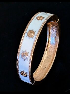 Bella Canvas Nautical White and Gold Hinged Enamel Bangle Bracelet